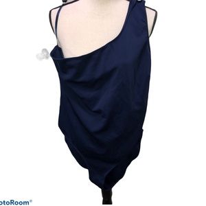 Eva Mendes one piece one shoulder navy swimsuit XL